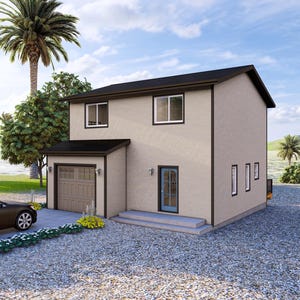 28&#39; x 32&#39; Three Bedroom House with Single Car Garage - PDF Architectural Plan with Materials List