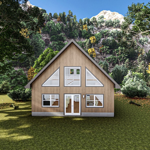 26' x 36' One Bedroom Cabin with Loft - PDF Architectural Plan with Materials List