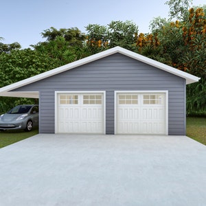 24&#39; x 24&#39; Two Car Garage with Carport - PDF Architectural Plan with Materials List