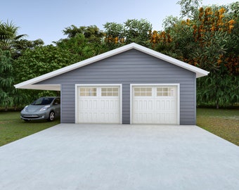 Two Car Garage Plan with Carport (PDF Architectural Plan)