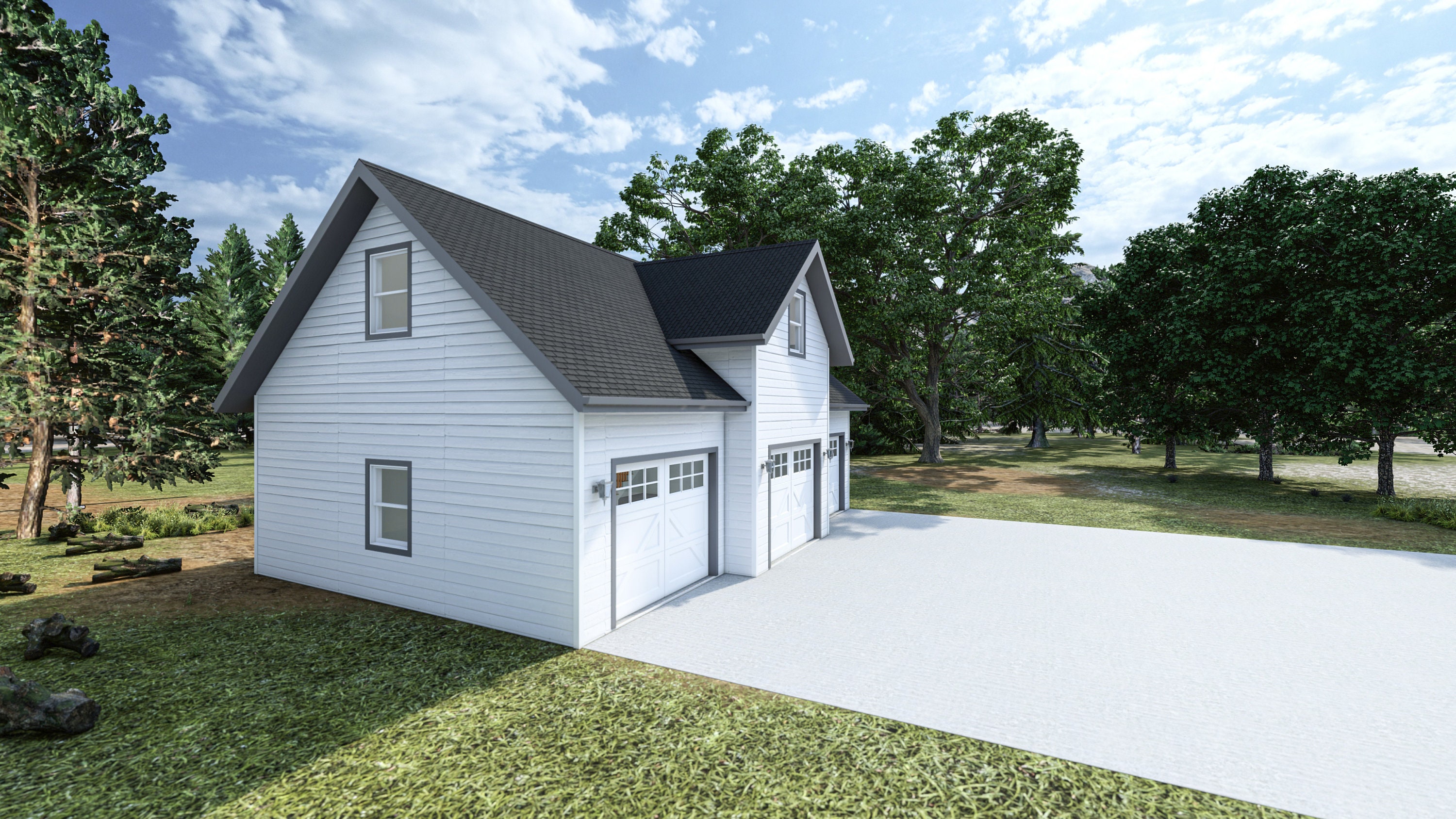 38' X 26' Three Car Garage With Loft - PDF Architectural