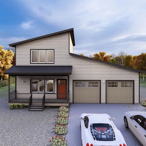 42&#39; x 40&#39; Three Bedroom House with Two Car Garage - PDF Architectural Plan with Materials List