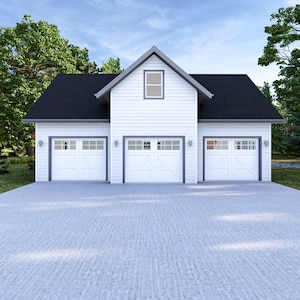 38&#39; x 26&#39; Three Car Garage with Loft - PDF Architectural  Plan with Materials List