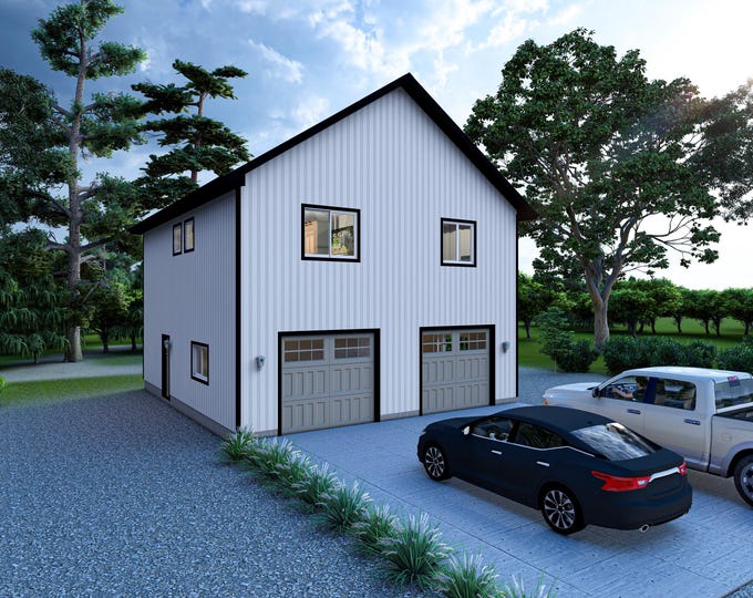 Detached 22'x22' Two Car ADU Garage Loft Architectural Plans ...