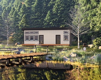 Cabaña de una habitación de 11,8 m x 5,5 m - Plano arquitectónico en PDF con lista de materiales