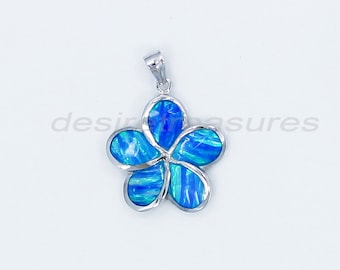 925 Sterling Silver Hawaiian Plumeria Opal pendant