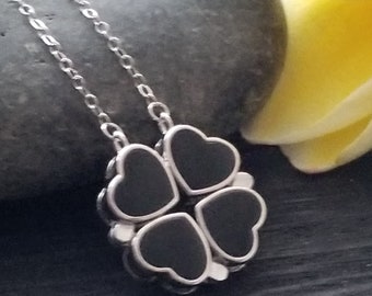 Black Jade Transformable Clover Pendant Real Gold overlaid 925 Sterling Silver