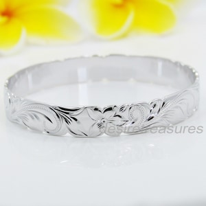 10mm Authentic 925 Solid Sterling Silver Hand Carved Hawaiian Bangle