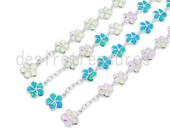 925 Sterling Silver Hawaiian Plumeria Opal Bracelet