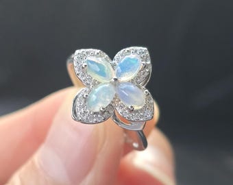 Natural opal Solid 925 Sterling Silver shinning ring necklace