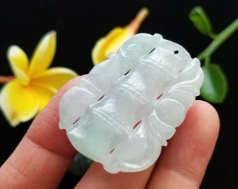 Icy Burma Jadeite Jade Bamboo Pendant