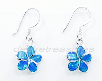 925 Sterling Silver Hawaiian Plumeria Opal Earrings
