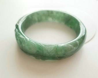 Vintage Burmese Jadeite Type A green jade hand carved bangle