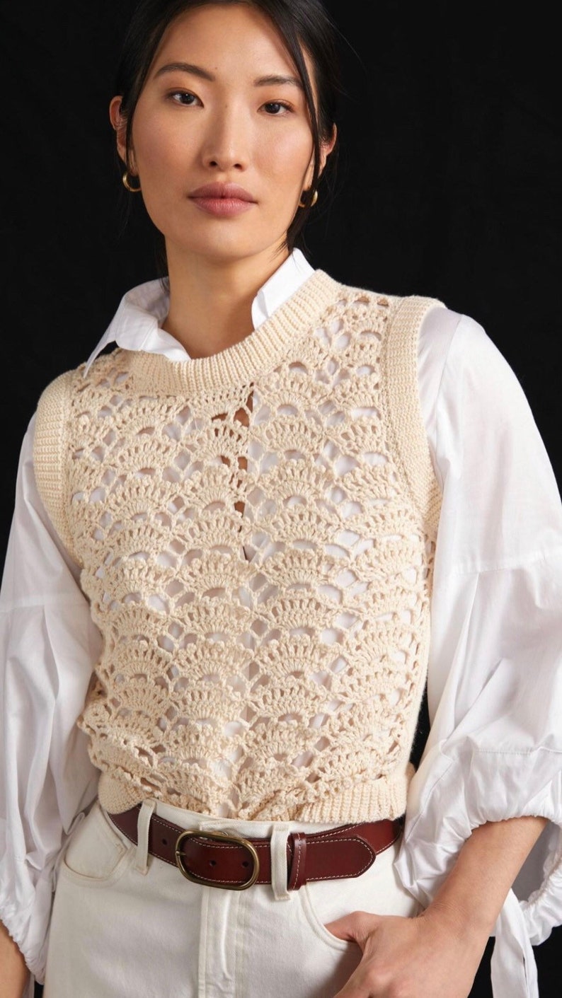 Crochet Vest, Crochet Lace Beige Sweater, Sweater Vest, Women Summer ...