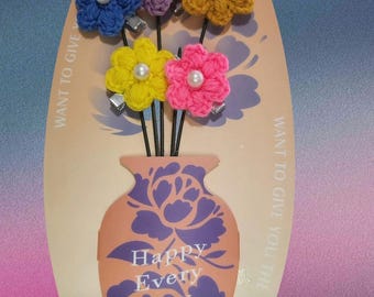 Handmade Crochet Hair Clip Bouquet-6 flowet clips