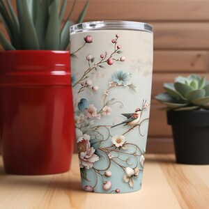 Chinoiserie Floral Digital Download | Sublimation Design | Printable Wall Art for Home Decor | Elegant Chinese-Inspired Tumbler Design