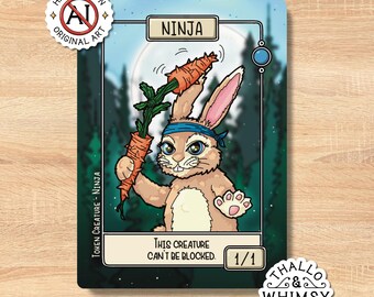 Ninja MTG Tokens (5-Pack) – Hand-Illustrated 1/1 Blue Unblockable, Commander EDH