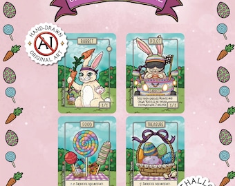 Spring Nest Token Bundle – Hand-Illustrated Custom Commander Tokens - Rabbit, Pilot, Treasure, Food