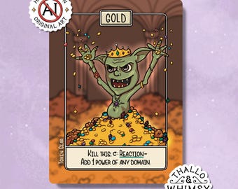 Gold Riftbound Token Gears (5-Pack) – Hand-Illustrated Goblin Hoard