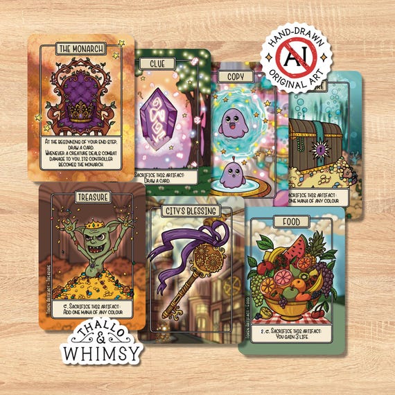 Commander Essentials Token Pack (10) – Hand-Illustrated MTG Monarch, Treasure, Food, Clue & Copy Tokens
