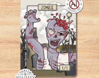 Zombie MTG Tokens (5-Pack) – Hand-Illustrated 1/1 White, Commander EDH