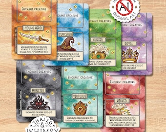 Aura Role MTG Token Pack (7) – Hand-Illustrated Custom Enchantment Roles for Commander & EDH