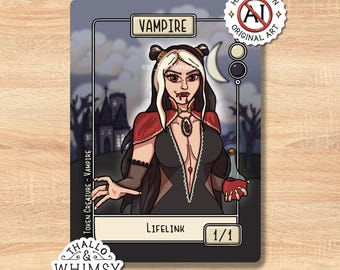 Vampire MTG Tokens (5-Pack) – Hand-Illustrated 1/1 White Black Lifelink, Commander EDH