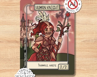 Human Knight MTG Tokens (5-Pack) – Hand-Illustrated 2/2 Red Haste & Trample Commander EDH