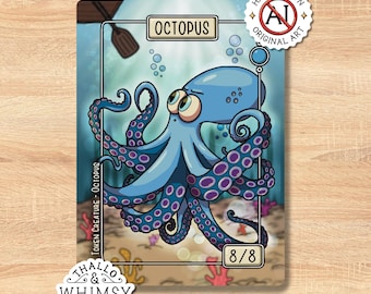 Octopus MTG Tokens (5-Pack) – Hand-Illustrated 8/8 Blue, Commander EDH