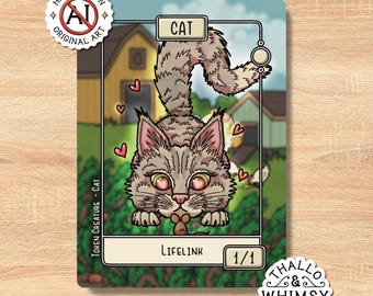 Cat MTG Tokens (5-Pack) – Hand-Illustrated 1/1 White Lifelink, Commander EDH
