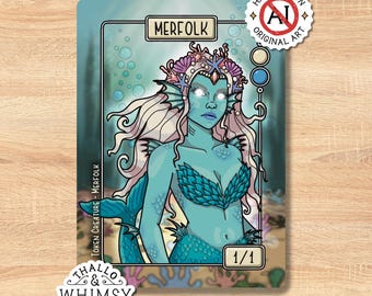 Merfolk MTG Tokens x5 – Hand-Illustrated Custom Commander Tokens - White & Blue - Lorwyn Tribal Compatible