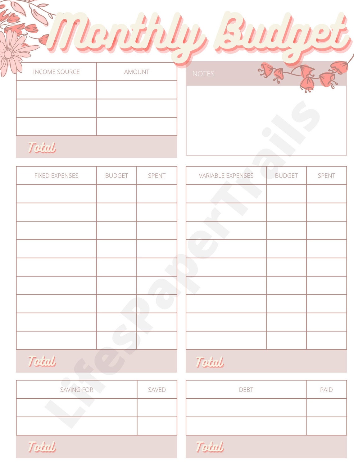Monthly Budget Tracker Budget Template Budget Planner - Etsy