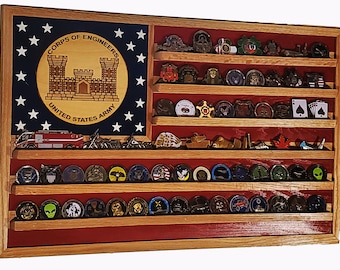 US Army Corps of Engineers Oak Challenge Coin Display Flag (60-80 Coins)