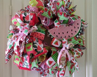 Watermelon wreath, Summer porch décor, Watermelon door hanger, Summertime wreath, Deco mesh decoration, Gift for friend, Summer fun decor