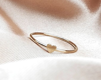 14K Gold Filled Heart Ring, Tarnish Resistant Ring, Simple Stackable Thin Ring