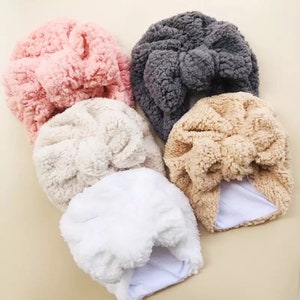 Baby Teddy Fleece Bow Knot Turban Hat