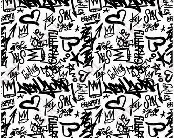 Graffiti Pattern II - Glass And Ceramic Decal - Black Enamel Waterslide Decal - Glass Fusing Decal.