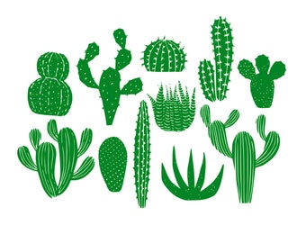 Cacti 3 - Green Enamel Decal - Glass Fusing Decal - Silkscreen Decal - Ceramic Decal - Third Fire Decal - Vitrifiable Decals.