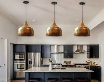 Set OF 3 Brass Pendant Light, Kitchen Pendant Light, Pendant Lights Over Kitchen Island, cone shaped pendant light.