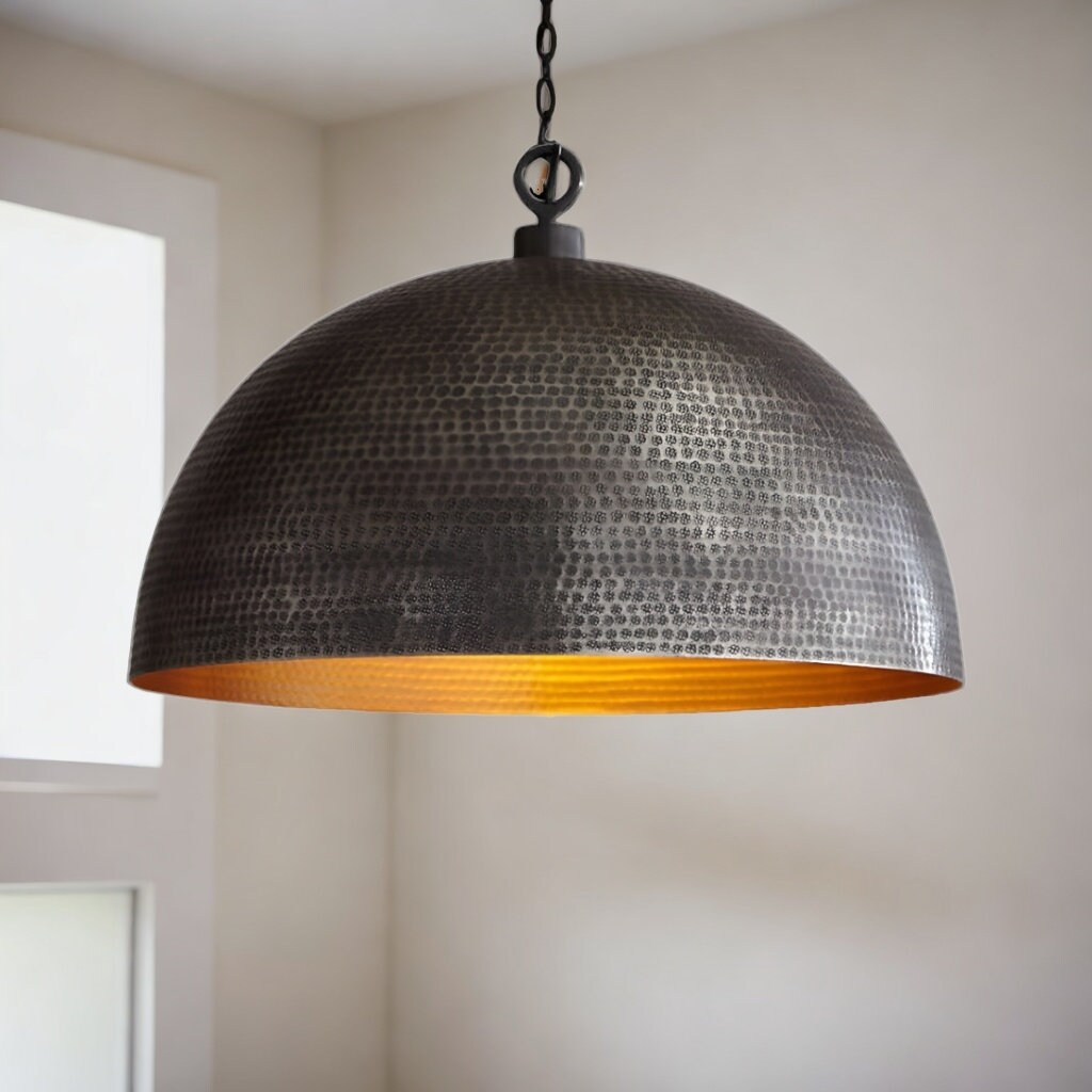 Rodan hammered brass metal clearance dome pendant light