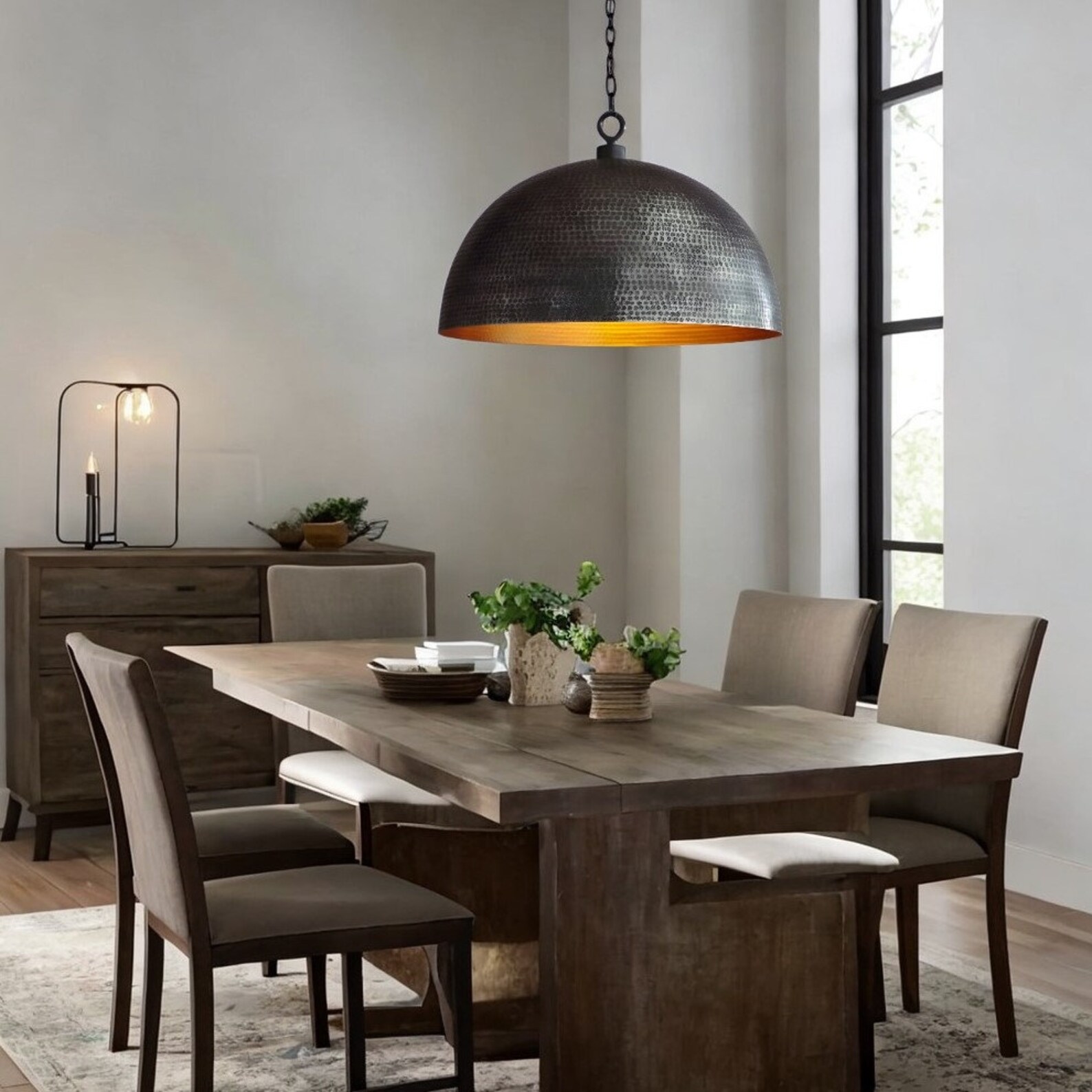 Hammered Brass Dome Pendant Light for Kitchen Island, Dome Kitchen Island Lighting, Modern