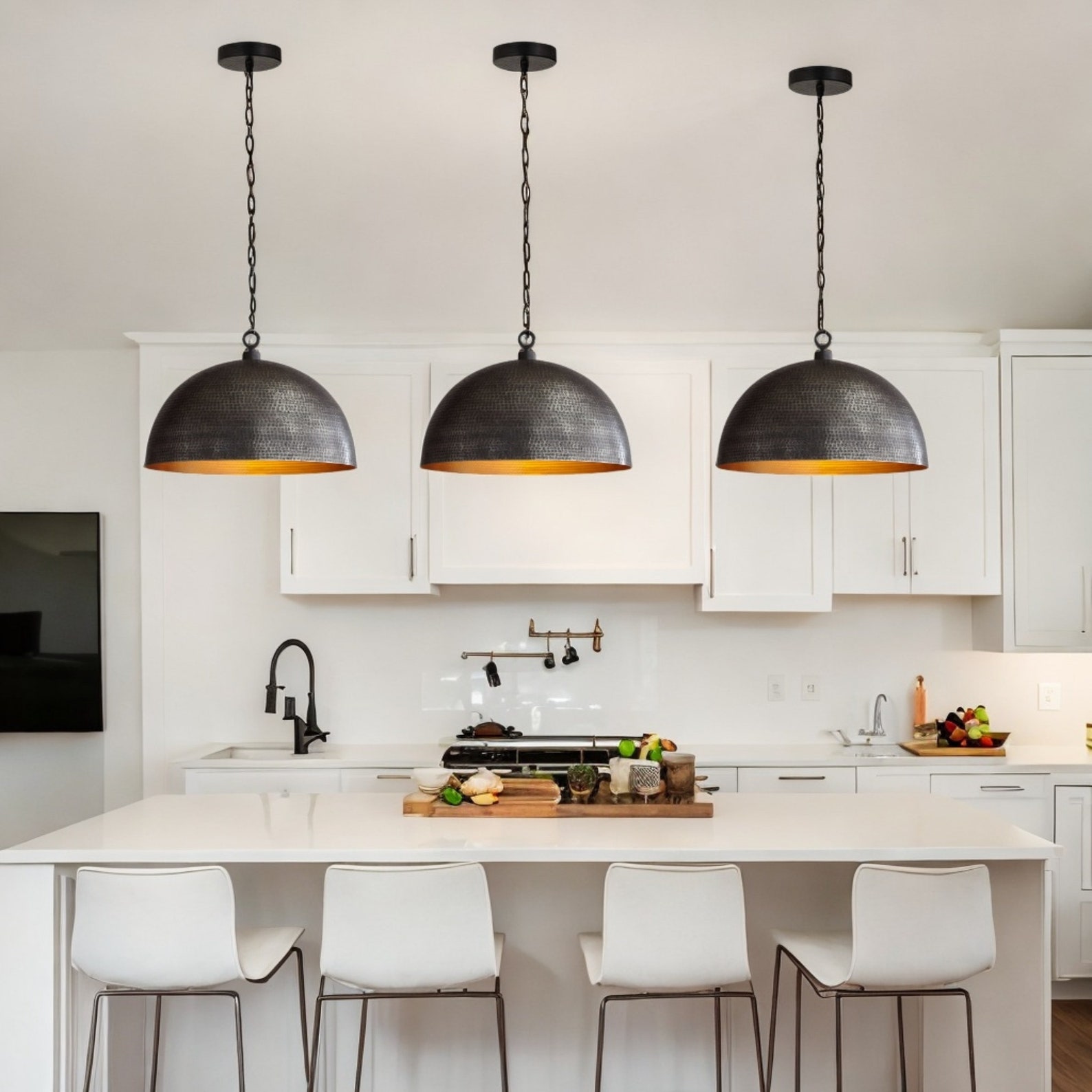 Hammered Brass Dome Pendant Light for Kitchen Island, Dome Kitchen