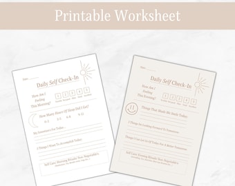 Daily Journal, Printable Worksheet, Mental, Emotional + Physical Health Journalling, Recovery, Check-in, Printable Journal Pages