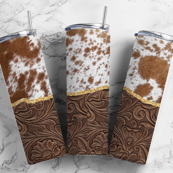 Sunflower and Tooled Leather Country Western Themed 20oz Tumblers