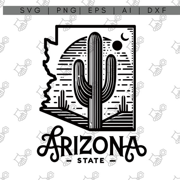 Arizona State SVG with Saguaro Cactus - Cursive Arizona Shirt Design - Cute United States Outline for Crafts