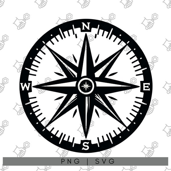 Classic Compass Silhouette SVG, Precision-Crafted for Cricut & Silhouette Projects, Digital Download, DXF/PNG