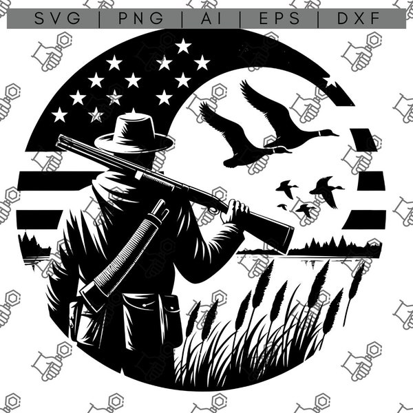 Premium Duck Hunter SVG Bundle | American Waterfowl Hunting SVG | Outdoorsman Clipart | Duck Hunting Scene SVG | Cricut Ready Files