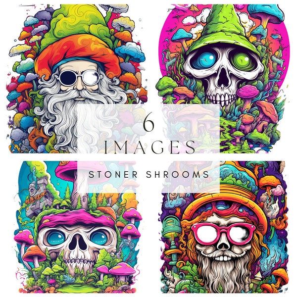 Psychedelic Sublimation Bundle - 6 Magic Mushrooms PNG Files for Trippy Decor and Apparel