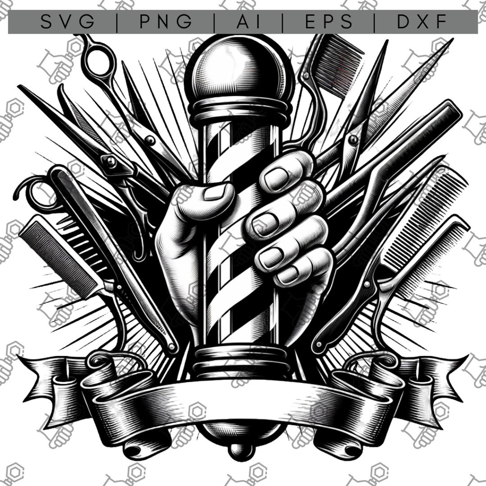 Emblem SVG Vintage Barber & Hair Stylist Logo Png Dxf Eps