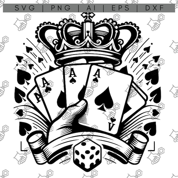 Royal Aces Poker SVG Bundle | Playing Cards Cut Files | Poker Clipart | DXF PNG for Cricut & Silhouette